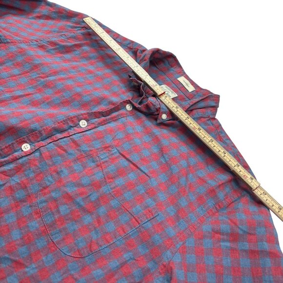 J. Crew Mens Secret Wash Organic Cotton Button-Down Shirt Red & Blue Checkered C - Picture 5 of 10